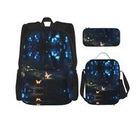 WZYCWB Luminous Night Campus Life Set zaino (3 pezzi) - borsa per la scuola + astuccio + borsa per il pranzo, soddisfa tutte le esigenze quotidiane degli studenti!, nero, taglia unica, Nero , Taglia