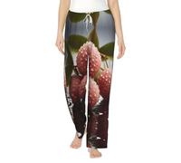WZYCWB lychee con gocce d'acqua Stampe Pigiama Flanella Donna - Autunno/Inverno Loungewear -, Nero , XL