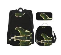 WZYCWB Lying lucertola set zaino (set da 3 pezzi) - borsa per la scuola per studenti + astuccio + borsa per il pranzo, zaino di grande capacità