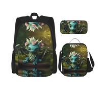 WZYCWB Magical Little menglong - Zaino da scuola + astuccio + borsa portapranzo, adatto per tutti i giorni