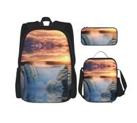 WZYCWB Magnifico zaino per la scuola con cascate + astuccio + borsa per il pranzo zaino combinato adatto per gli spostamenti quotidiani