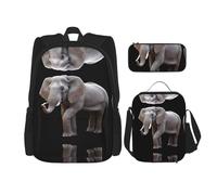 WZYCWB Majestic - Zaino a forma di elefante (set da 3 pezzi), zaino di grande capacità, borsa per la scuola per studenti, astuccio, borsa per il pranzo