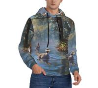 WZYCWB Mallard ducks Swimming Patterned, felpa da uomo con cappuccio e tasche con coulisse., nero, Large
