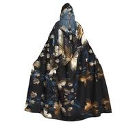 WZYCWB Mantello con cappuccio nero con farfalle bianche dorate, accappatoio costume cosplay per uomini e donne, costume da gioco di ruolo per adulti di Halloween