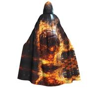 WZYCWB Mantello con cappuccio per adulti con motivo basket sul fuoco e fiamma d'acqua, perfetto per feste di Halloween, cosplay, spettacoli teatrali e riunioni a tema.