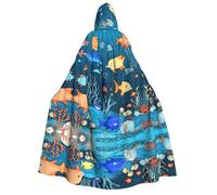 WZYCWB Mantello con cappuccio stampato blu subacqueo mondo di pesci, perfetto per feste di Halloween, spettacoli teatrali e servizi fotografici.