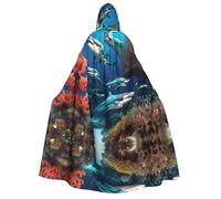 WZYCWB Mantello con cappuccio stampato corallo di squalo sottomarino - Perfetto per feste di Halloween, spettacoli teatrali e servizi fotografici.