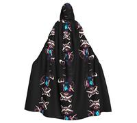 WZYCWB Mantello con cappuccio stampato Neon Raccoon Hack adatto per feste in maschera, feste di Halloween cosplay oggetti di scena