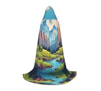 WZYCWB Mantello da mago stampato con montagne verdi e acque limpide, costume da festa a tema, mantello cosplay per adulti e adolescenti, taglie S, M, L