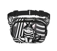 WZYCWB Marsupio sportivo a righe bianche e nere con gattino, borsa a tracolla alla moda e alla moda, piccola borsa da viaggio leggera