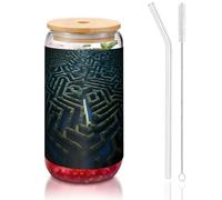 WZYCWB Maze Town 16oz bambù coperchio paglia tazza di vetro tazze da caffè ghiacciato carino tazze da tè ghiacciato tazze da birra ideali per accessori bar caffè regali estetici