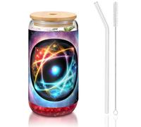 WZYCWB Meraviglioso bicchiere con coperchio in bambù stampato universo per caffè freddo e caldo freddo, tè al latte e birra. Un elegante bicchiere d'acqua.