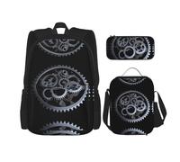 WZYCWB Metal Gear Set zaino (set da 3 pezzi) - borsa per la scuola per studenti + astuccio + borsa per il pranzo, zaino di grande capacità