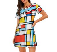 WZYCWB Mismatched Boxes - Camicia da notte da donna a maniche corte, vestibilità ampia, adatta per dormire e indossare rilassati, Nero , S