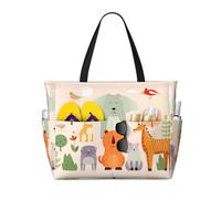 WZYCWB Molti simpatici animali dei cartoni animati Borsa da spiaggia grande borsa da viaggio palestra piscina cerniera borsa di stoccaggio