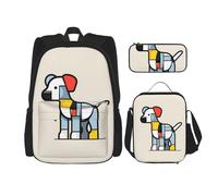 WZYCWB Mondrian - Set di 3 zainetti con motivo astrattismo con piccoli animali, borsa per la scuola per studenti + astuccio + borsa per il pranzo, zaino di grande capacità