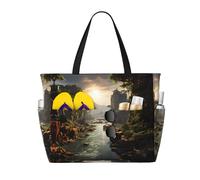 WZYCWB montagne e fiumi Borsa da viaggio pieghevole da spiaggia, borsa da spiaggia di grande capacità con cerniera, perfetta per borse della spesa, piscina, palestra, shopping da viaggio,