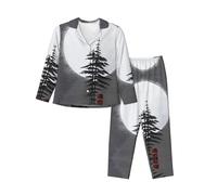 WZYCWB Moon Pine Tree Pigiama a maniche lunghe stampato - Morbido set da 2 pezzi, comodo pigiama autunno/inverno, Nero , S