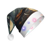 WZYCWB Moon Stars and Planets - Cappelli da Babbo Natale per adulti, in peluche, per Capodanno, Natale, feste, unisex, con luce LED