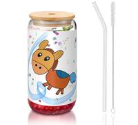 WZYCWB Muschio d'ascolto Bicchiere con coperchio in bambù stampato per caffè freddo e caldo freddo, tè al latte e birra. Un elegante bicchiere d'acqua.