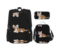 WZYCWB Naughty Tiger Set zaino (set da 3 pezzi) - borsa per la scuola per studenti + astuccio + borsa per il pranzo, zaino di grande capacità