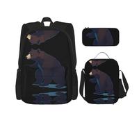 WZYCWB Negative Space Bear Set zaino (set da 3 pezzi) - borsa per la scuola per studenti + astuccio + borsa per il pranzo, zaino di grande capacità
