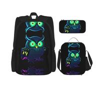 WZYCWB Neon Owl Nightvision Campus life zaino set (3 pezzi) - borsa scuola + astuccio + borsa per il pranzo, soddisfa tutte le esigenze quotidiane degli studenti