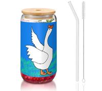 WZYCWB Oca bianca allarga le ali Bicchiere con coperchio in bambù stampato per caffè freddo e caldo freddo, tè al latte e birra. Un elegante bicchiere d'acqua.