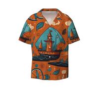 WZYCWB Orange House - Camicia da uomo a maniche corte, casual, con bottoni, per vacanze e spiaggia, Nero, XL