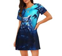 WZYCWB Owl in the Moonlight - Camicia da notte da donna a maniche corte, vestibilità ampia, adatta per dormire e indossare rilassati, Nero , XXL