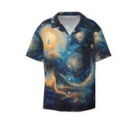 WZYCWB Painting Planet - Camicia da uomo a maniche corte, casual, con bottoni, per vacanze e spiaggia, nero, L