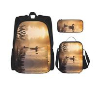 WZYCWB Paio di Mallard Duck Floating School Bag + Astuccio + Lunch Bag Combinato Zaino Adatto per il pendolarismo quotidiano