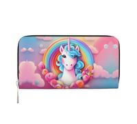 WZYCWB Pallacanestro sul fuoco e acqua Fiamma Splashing Pochette in pelle portafogli con cerniera e porta carte sono perfetti per i viaggi o l'uso quotidiano, Unicorno arcobaleno., Taglia unica