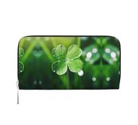 WZYCWB Pallacanestro sul fuoco e acqua Fiamma Splashing Pochette in pelle portafogli con cerniera e porta carte sono perfetti per i viaggi o l'uso quotidiano, Quadrifoglio, Taglia unica