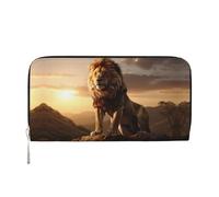 WZYCWB Pallacanestro sul fuoco e acqua Fiamma Splashing Pochette in pelle portafogli con cerniera e porta carte sono perfetti per i viaggi o l'uso quotidiano, Leone di mont, Taglia unica