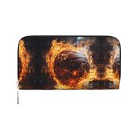 WZYCWB Pallacanestro sul fuoco e acqua Fiamma Splashing Pochette in pelle portafogli con cerniera e porta carte sono perfetti per i viaggi o l'uso quotidiano, pallacanestro, su, fuoco, e, acqua