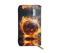 WZYCWB Pallacanestro sul fuoco e acqua Flame Splashing Portafoglio in pelle, scomparto con cerniera grande capacità, buon regalo per gli amici, pochette lunga 19,1 x 10,4 cm, nero, taglia unica, nero