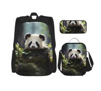 WZYCWB Panda cubs in the forest Set zaino (set da 3 pezzi) - borsa per la scuola per studenti + astuccio + borsa per il pranzo, zaino grande capacità, nero, Taglia unica