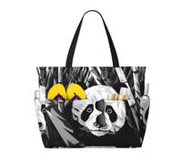WZYCWB Panda disegno bianco e nero Borsa da spiaggia grande borsa da viaggio palestra piscina cerniera borsa portaoggetti