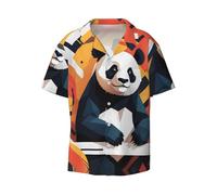 WZYCWB Panda Illustration - Camicia a maniche corte da uomo, casual, con bottoni, per vacanze e spiaggia, nero, 3XL