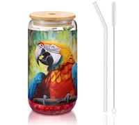 WZYCWB Pappagallo stupido. 16 once coperchio di bambù tazza di vetro tazza di vetro tazze da caffè ghiacciate carine tazze da tè ghiacciate tazze da birra ideali per accessori da bar caffè regali