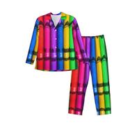 WZYCWB pastelli colorati Set loungewear da uomo, pigiama stampato a maniche lunghe, pratiche tasche laterali, Nero, M