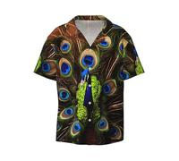 WZYCWB Peacock Spreads Its Tail, camicia a maniche corte da uomo, casual, con bottoni, abbigliamento da spiaggia, nero, S