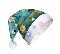 WZYCWB Piccolo dinosauro in erba verde cappelli di Babbo Natale, regali di festa di Natale di capodanno, unisex capodanno luce LED cappelli di Babbo Natale