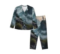 WZYCWB Pigiama a maniche lunghe con stampa soldati sulla scogliera, morbido set da 2 pezzi, comodo pigiama autunno/inverno, Nero , L