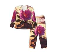 WZYCWB Pigiama a maniche lunghe stampato con fiori nel deserto - Morbido set da casa in 2 pezzi, comodo pigiama autunno/inverno, Nero , L