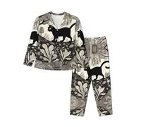 WZYCWB Pigiama a maniche lunghe stampato con gatto nero nella foresta - Morbido set da salotto in 2 pezzi, comodo pigiama autunno/inverno, Nero , S