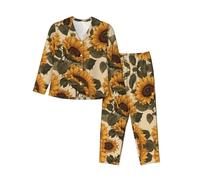 WZYCWB Pigiama a maniche lunghe stampato girasole toscano - Morbido set da casa in 2 pezzi, comodo pigiama autunno/inverno, Nero , L