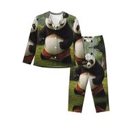 WZYCWB Pigiama a maniche lunghe stampato panda gigante nella giungla - Morbido set da casa in 2 pezzi, comodo pigiama autunno/inverno, Nero , S