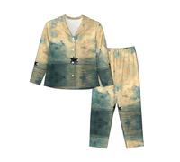 WZYCWB Pigiama caldo a maniche lunghe con motivo barca sull'orizzonte, comodo e caldo, per autunno/inverno, Nero , S